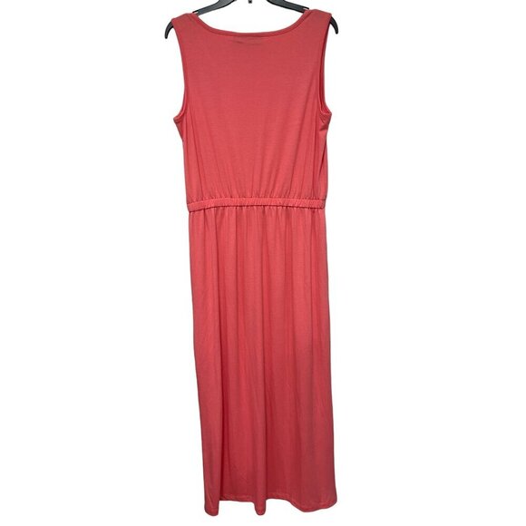 Nina Leonard Sleeveless Coral Maxi Dress Button‎ Accent Elastic Waist Medium - Picture 2 of 10